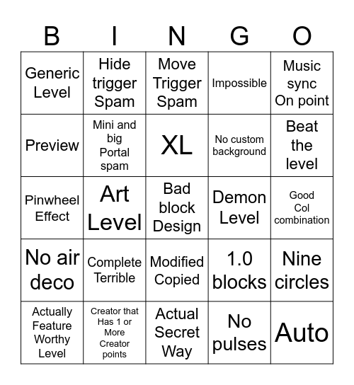 Magic Level GD Bingo Card