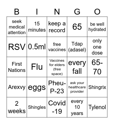 vaccine Bingo Card