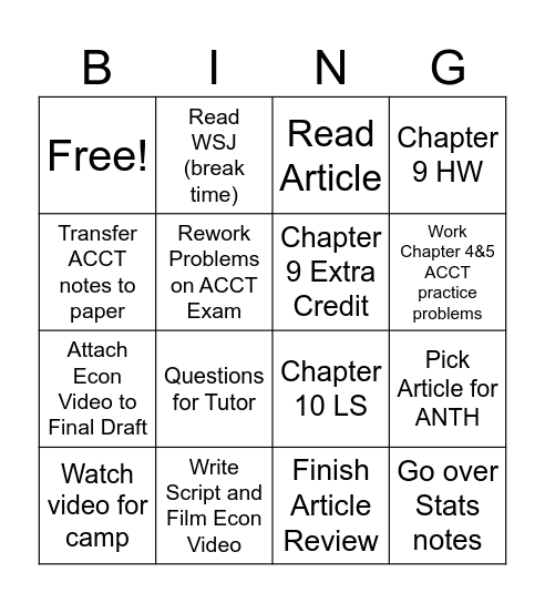 Study Bingo Card