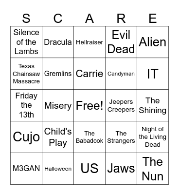 Horror Bingo Card