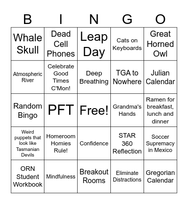 Random Friday Bingo Card