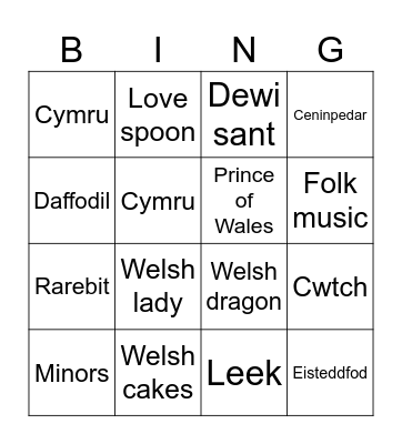 St David's Day Bingo Card