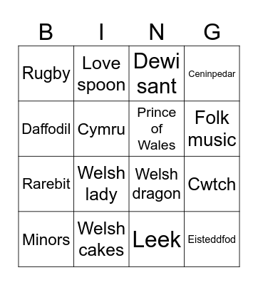 St David's Day Bingo Card