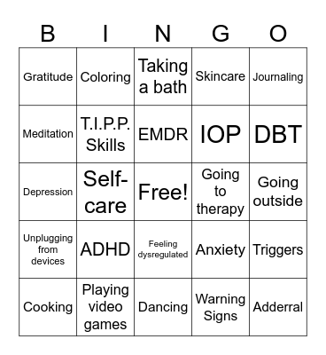 Mental Health Bingo Group 3 Bingo Card