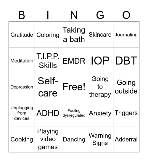 Mental Health Bingo Group 3 Bingo Card