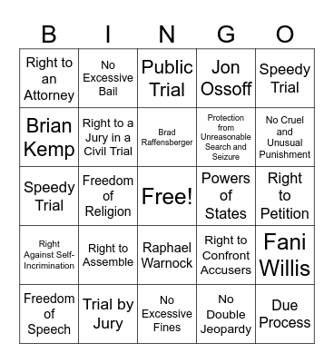 BILL OF RIGHTS BINGO Card