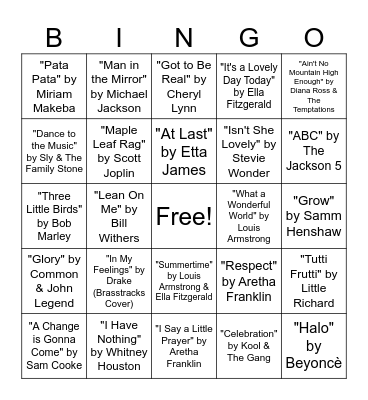 Black History Month Music Bingo Card