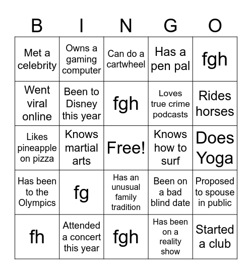 Untitled Bingo Card