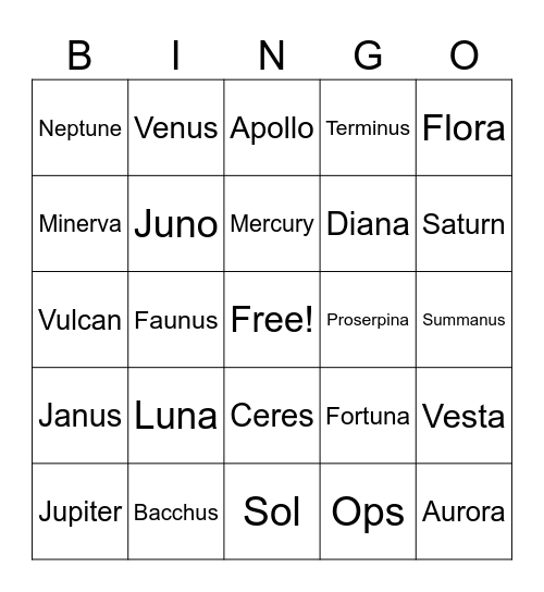 Roman Mythology Bingo Card