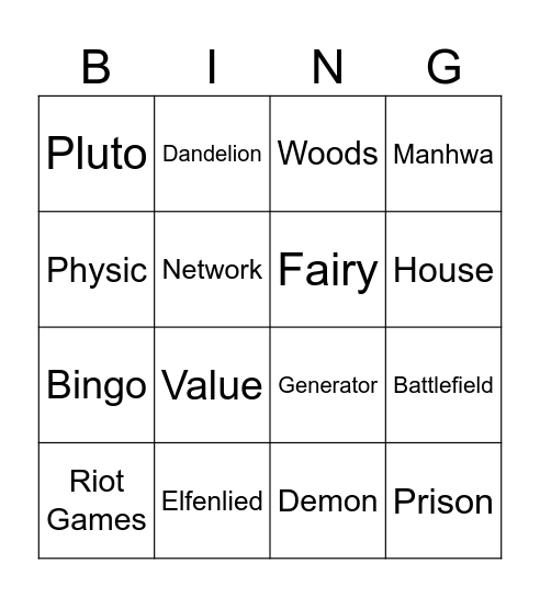 Test Bingo Card