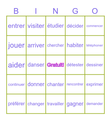 Regular -ER Verbs Bingo Card
