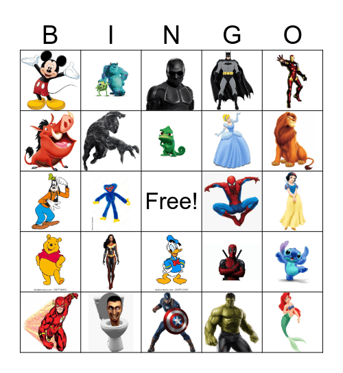 The Superhero/Disney Bingo Card