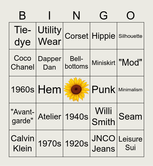 Fashion History Bingo (CONCEPT) Bingo Card