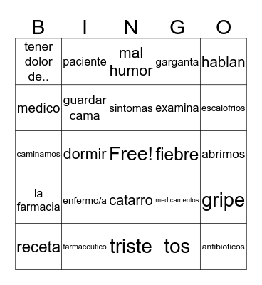 Spanish Bingo Card