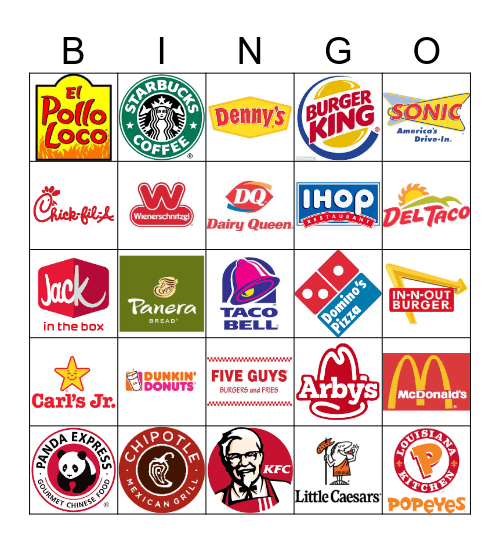 FAST FOOD Bingo Card