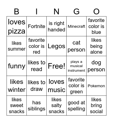 All-About-You Bingo Card