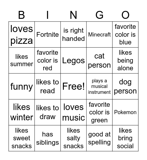 All-About-You Bingo Card