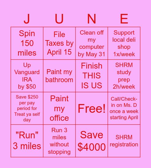 June SMART Bingo Card