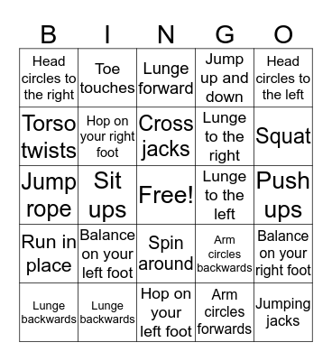 Fitness Bingo! Bingo Card