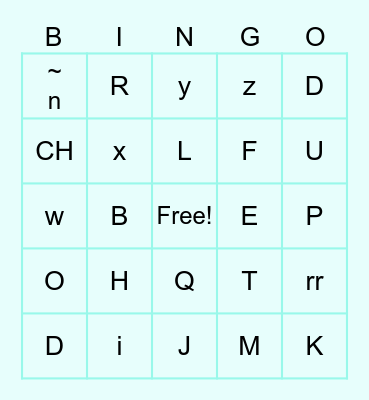 Spanish alphabet Bingo Card