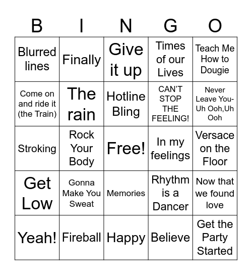 Dance Cover Bingo Card