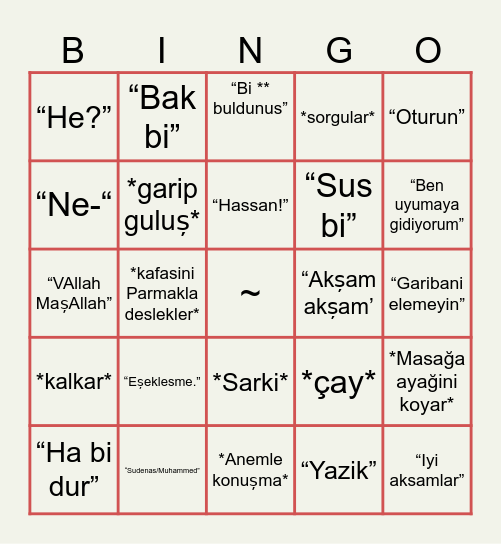 Babam ne Der? Bingo Card