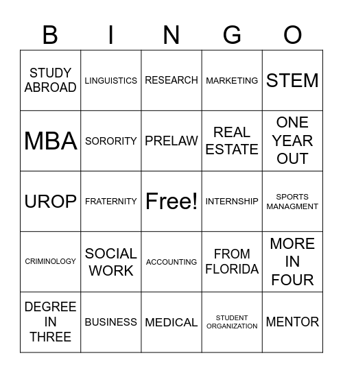 DEGREE IN THREE | MORE IN FOUR Bingo Card