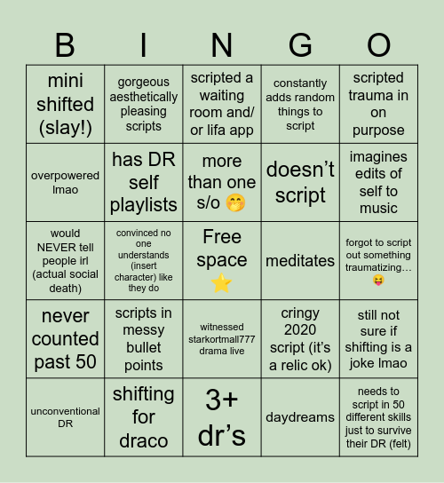 Shifter bingo 🫵🏻🎀 Bingo Card