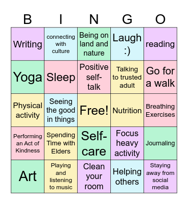 Mental Health Bingo Card