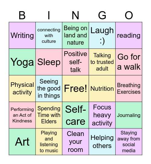 Mental Health Bingo Card