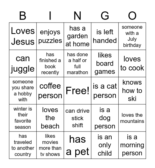 Build Team Bingo Card