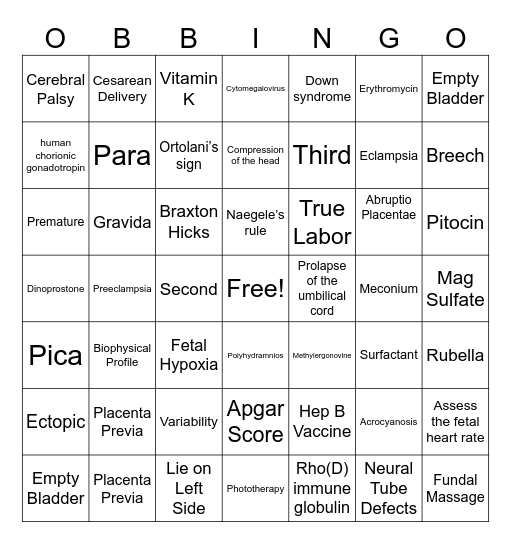 OB Review Bingo Card