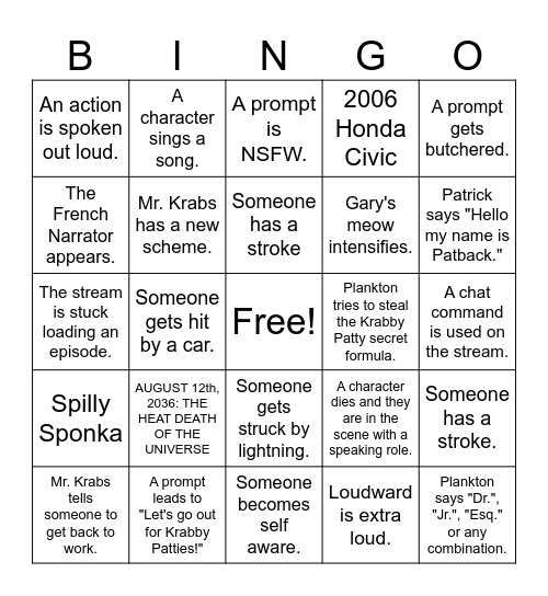 AI Sponge Rehydrated Bingo! Bingo Card