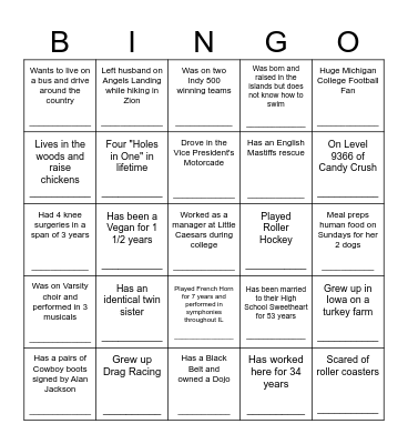 Fun Fact Bingo Card