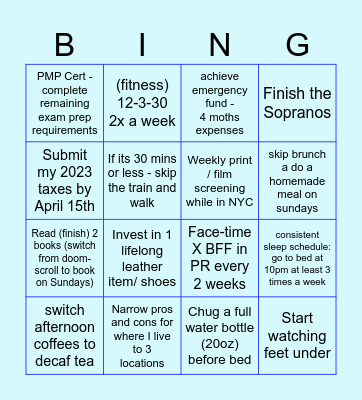 Maria's SMART GOALS BINGO Card