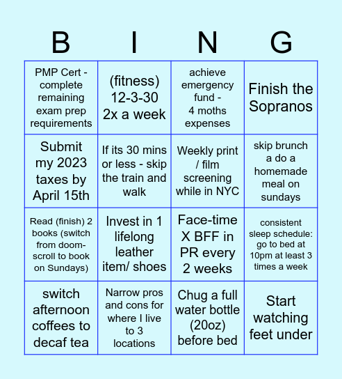 Maria's SMART GOALS BINGO Card