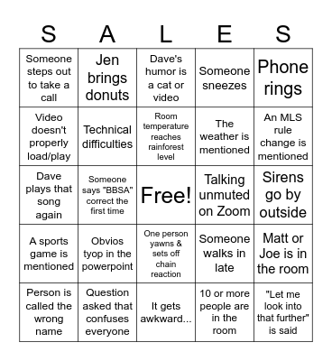 Sales Meeting Bingo Card