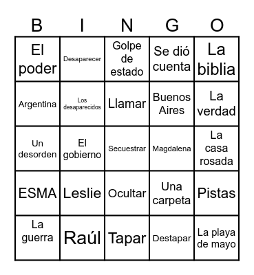 La Guerra Sucia Bingo Card