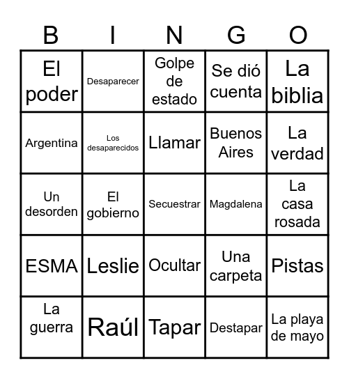 La Guerra Sucia Bingo Card