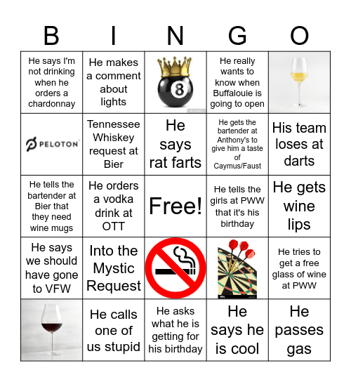 Johnny's 60th Birthday Weekend Bingo Card