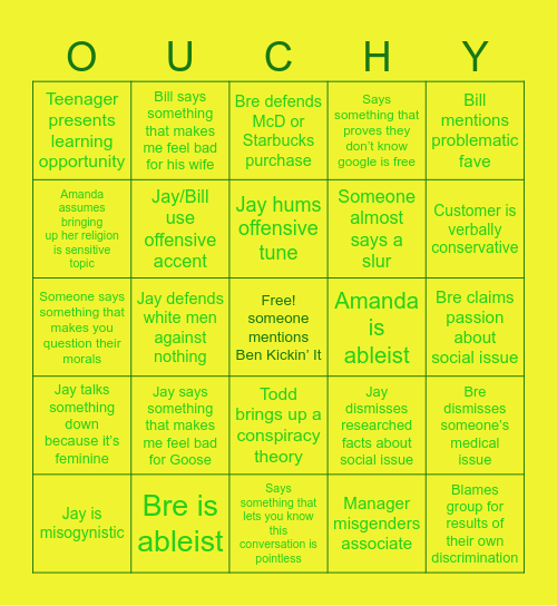 Socially Oblivious Bingo Card