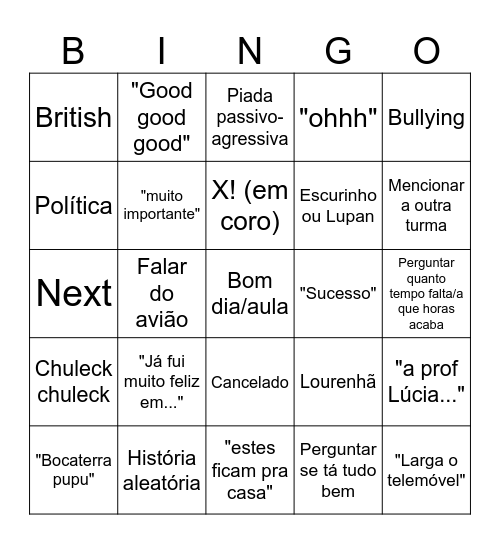 Augusto bingo Card