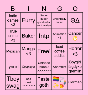 Valcore bingo Card