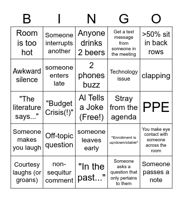 Chemistry Department Meeting BINGO Card