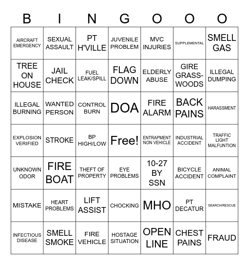 911 BINGO Card