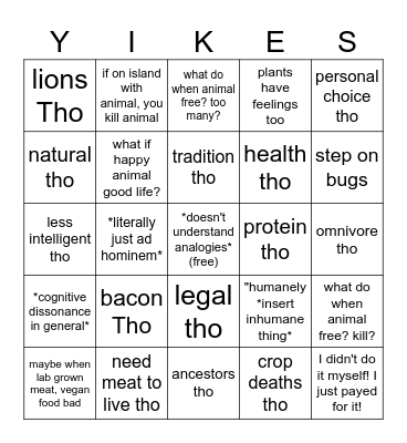 Carnist excuses bingo Card