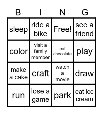 Did you _______ last week? Bingo Card