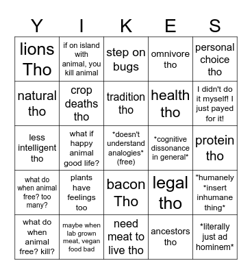 Carnist excuses bingo Card