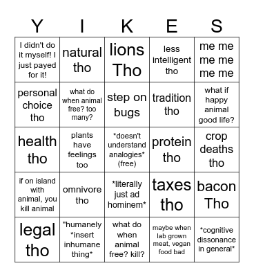 Carnist excuses bingo Card