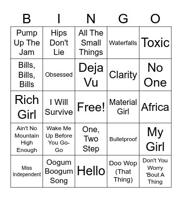 Across the Decades Music Bingo Card